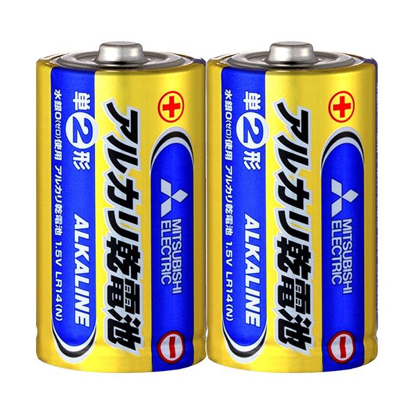 （まとめ）三菱電機 アルカリ乾電池 単2形 LR14N/2S 1セット（20本：2本×10パック） 【×3セット】