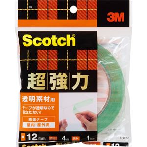 （まとめ）3M スコッチ 超強力両面テープ透明素材用 12mm×4m STD-12 1巻 【×3セット】