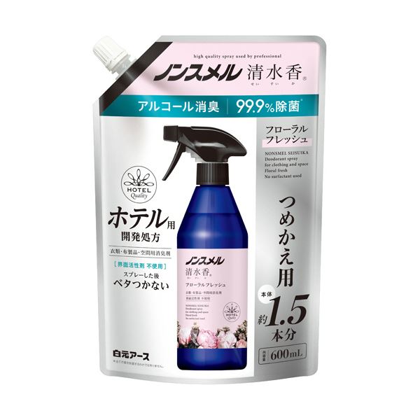 （まとめ）白元アース ノンスメル 清水香 フローラルフレッシュの香り つめかえ用 600ml 1パック 【×5セット】