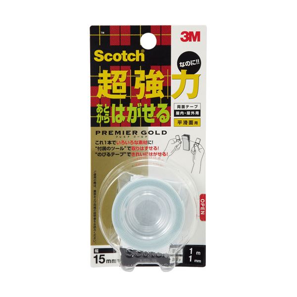 （まとめ）3M スコッチ超強力なのにあとからはがせる両面テープ プレミアゴールド 15mm×1m KRG-15 1巻 【×5セット】