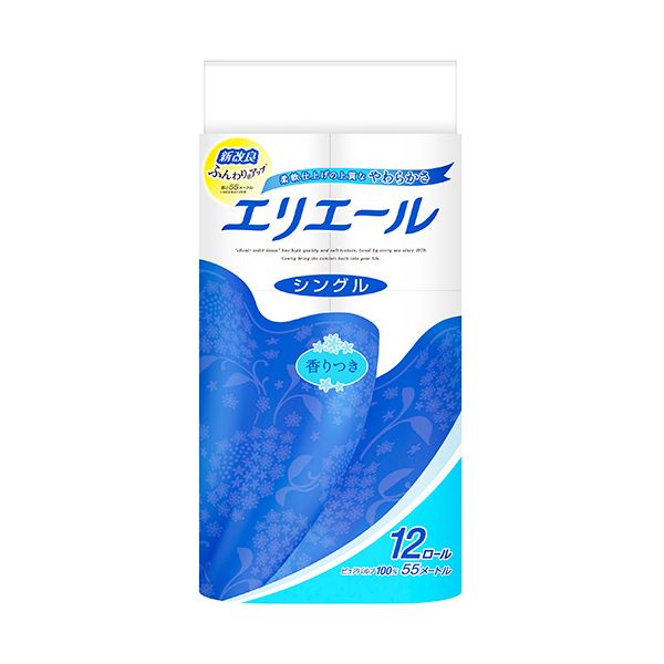 （まとめ）大王製紙 エリエール トイレットティシュー シングル 55m 1パック（12ロール） 【×5セット】