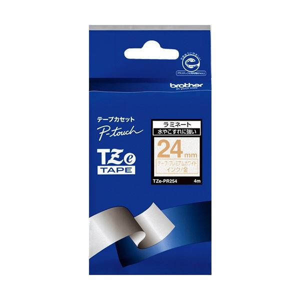 (まとめ) ブラザー ピータッチ TZeテープ おしゃれテープ プレミアムタイプ 24mm プレミアムホワイト/金文字 TZE-PR254 1個 【×5セット】