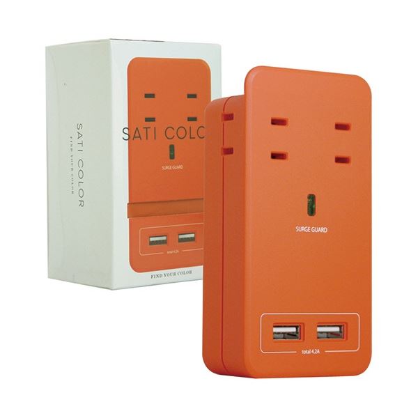 ファーゴ SATI COLOR電源タップ AC4個口+USB2ポート オレンジ CT221OR 1個