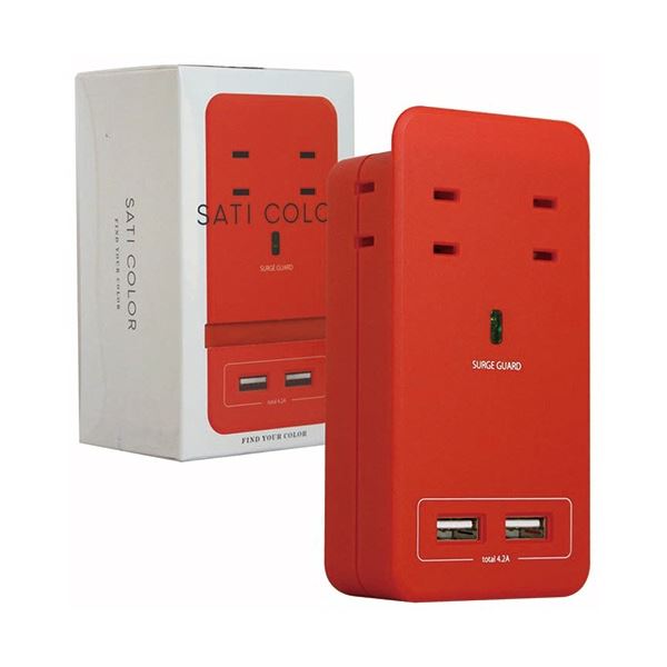 ファーゴ SATI COLOR電源タップ AC4個口+USB2ポート レッド CT221RE 1個