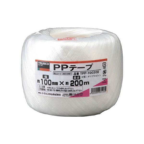 (まとめ) TRUSCO PPテープ 100mm×200m 白 TPP-100200 1巻 【×5セット】