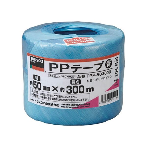 (まとめ) TRUSCO PPテープ 50mm×300m 青 TPP-50300B 1巻 【×10セット】