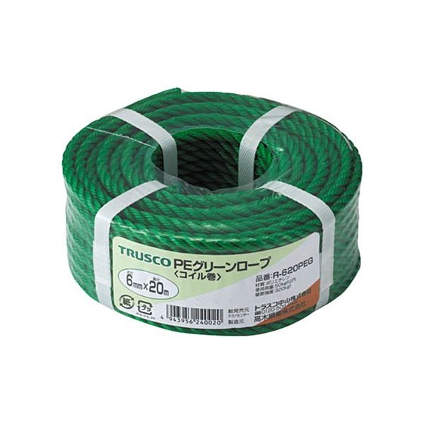 (まとめ) TRUSCO ポリグリーンロープ 6mm×20m コイル巻 R-620PEG 1巻 【×3セット】