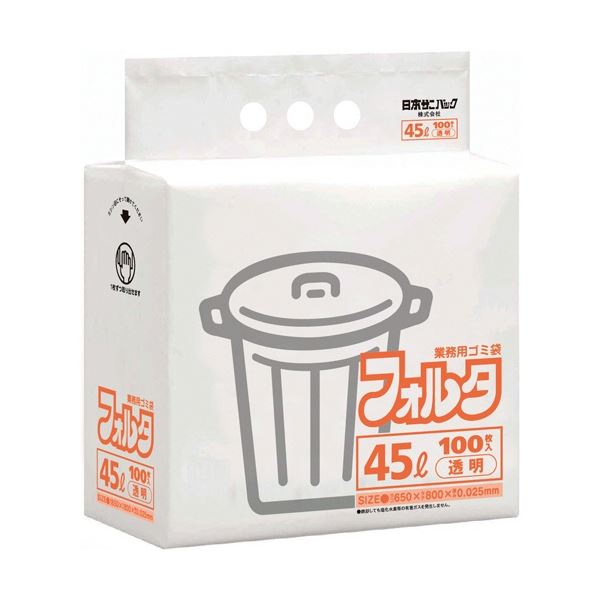 (まとめ) 日本サニパック 環優包装 フォルタ 薄口 透明 45L FU4C 1パック(100枚) 【×5セット】