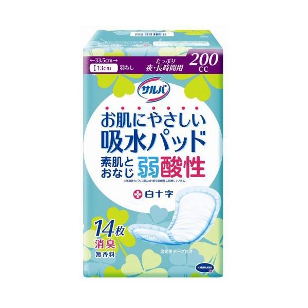 (まとめ) 白十字 サルバ お肌にやさしい吸水パッド 200cc 1パック(14枚) 【×10セット】