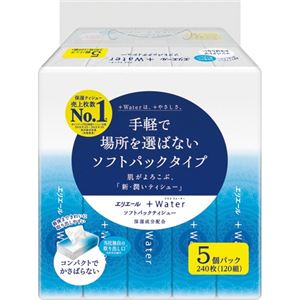 (まとめ) 大王製紙 エリエール+Water ソフトパックティシュー 120組/個 1パック(5個) 【×5セット】