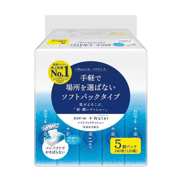 (まとめ) 大王製紙 エリエール+Water ソフトパックティシュー 120組/個 1パック(5個) 【×5セット】