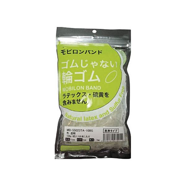 (まとめ) 日清紡 モビロンバンド 55×2×0.3mm 透明/洗浄タイプ 100g MB-550.3 TA-100G 1袋(1135本) 【×5セット】