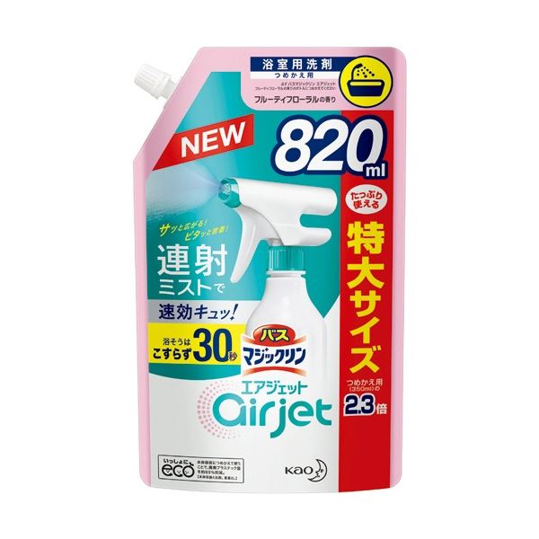 (まとめ) 花王 バスマジックリン エアジェット フルーティフローラルの香り つめかえ用 スパウトパウチ 820ml 1個 【×20セット】