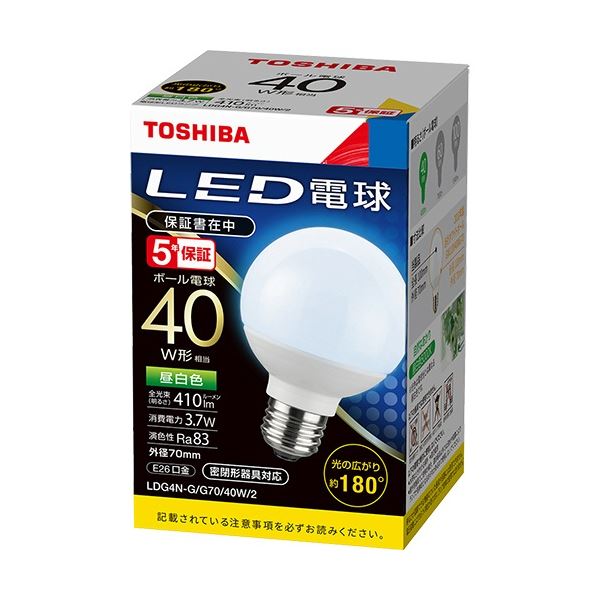 (まとめ) 東芝ライテック LED電球 ボール電球形 E26口金 3.5W 昼白色 LDG4N-G/G70/40W/2 1個 【×3セット】