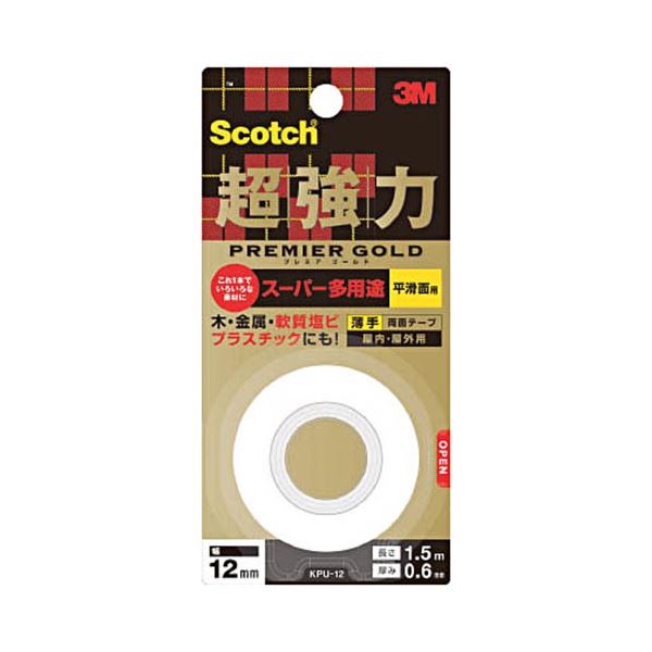 (まとめ) 3M スコッチ 超強力両面テープ プレミアゴールド スーパー多用途 薄手 KPU-25 1巻 【×3セット】