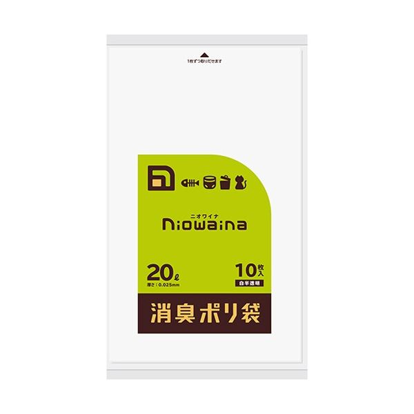 (まとめ) 日本サニパック ニオワイナ消臭袋 白半透明 20L SS20 1パック(10枚) 【×50セット】