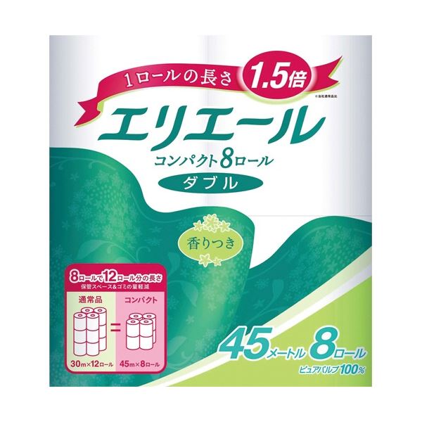 (まとめ) 大王製紙 エリエール トイレットティシュー コンパクト ダブル 芯あり 45m 香り付き 1パック(8ロール) 【×20セット】