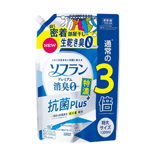 (まとめ) ライオン ソフラン プレミアム消臭 特濃抗菌plus+ つめかえ用 特大 1200ml 1個 【×10セット】