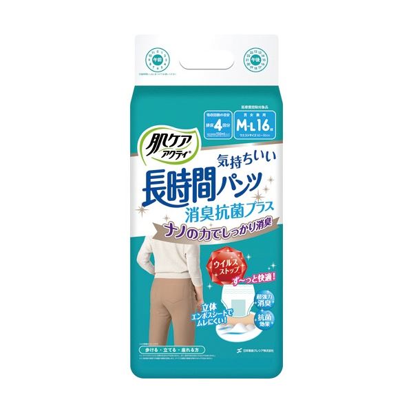 (まとめ) 日本製紙クレシア 肌ケア アクティ 長時間パンツ 消臭抗菌プラス M-L 1パック(16枚) 【×3セット】