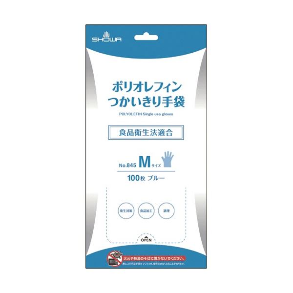 (まとめ) ショーワグローブ ポリオレフィンつかいきり手袋 M ブルー NO.845-M 1パック(100枚) 【×30セット】