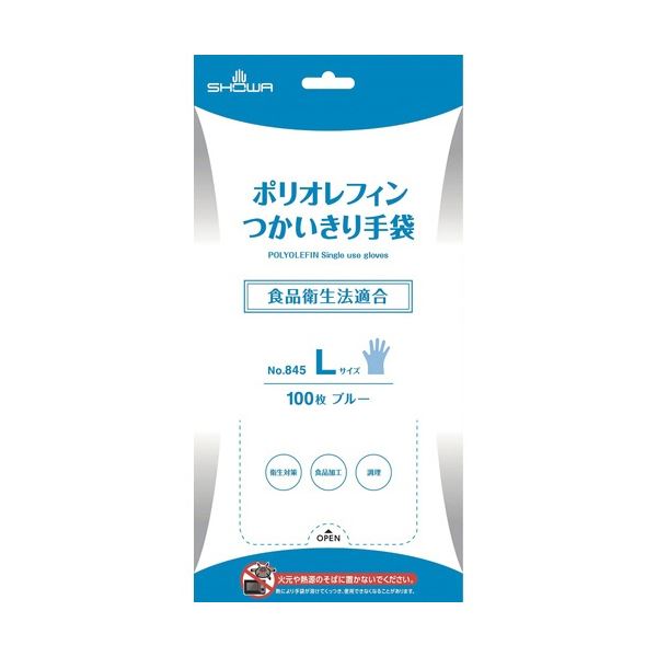 (まとめ) ショーワグローブ ポリオレフィンつかいきり手袋 L ブルー NO.845-L 1パック(100枚) 【×30セット】