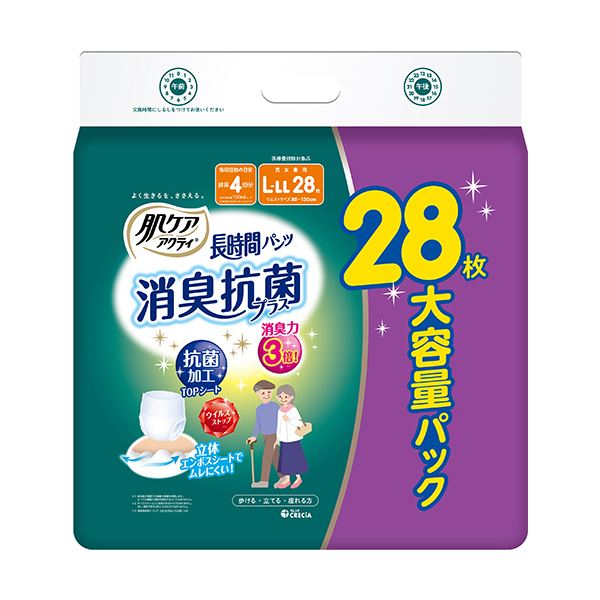 日本製紙クレシア 肌ケア アクティ長時間パンツ 消臭抗菌プラス L-LL 1パック(28枚)