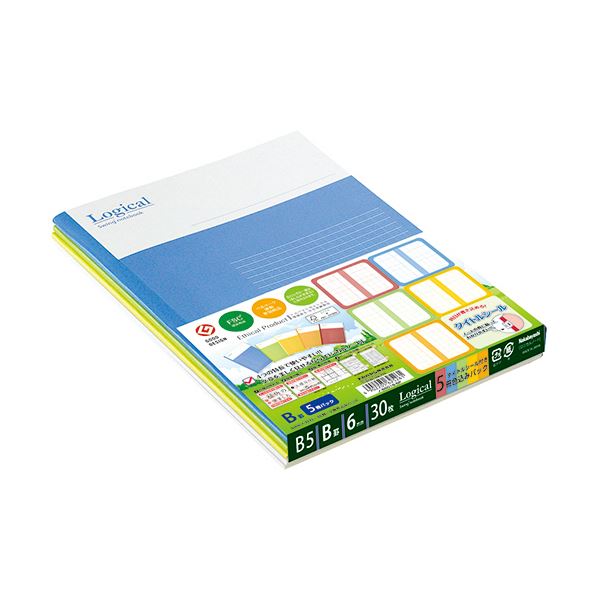 （まとめ）ナカバヤシ スイング ロジカルノートセミB5 B罫 30枚 5色込 ノ-B501B-5P 1パック(5冊)【×30セット】