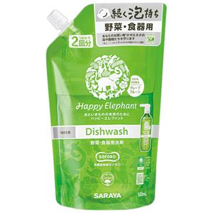 （まとめ）サラヤ ハッピーエレファント野菜・食器用洗剤 グレープフルーツ 詰替用 500ml 1個【×3セット】