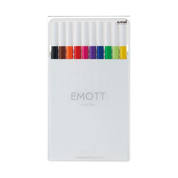 (まとめ）三菱鉛筆 水性サインペン EMOTT10色セット No.1 スタンダードカラー PEMSY10C.NO1 1パック【×3セット】