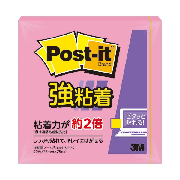 3M ポスト・イット 強粘着ノート75×75mm トロピカルピンク 654SS-RO 1セット(10冊)