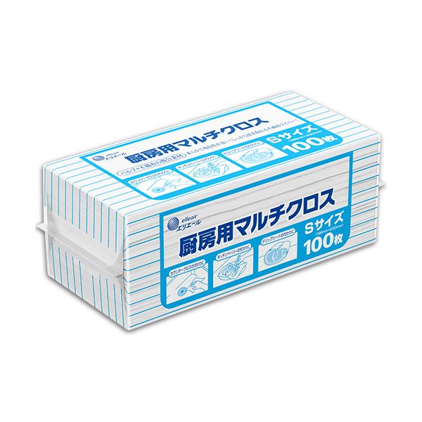 （まとめ） 大王製紙エリエール 厨房用マルチクロス Sサイズ 1パック（100枚） 【×2セット】