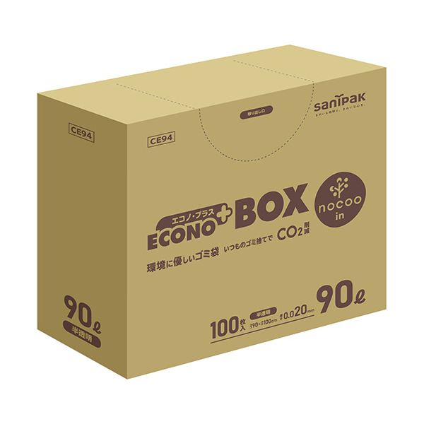 日本サニパックエコノプラス BOX nocoo in 半透明 90L 0.020mm CE94 1パック（100枚）