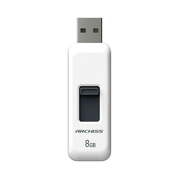 （まとめ） アーキスUSB2.0 スライド式フラッシュメモリ 8GB ホワイト AS-008GU2-PSW 1個 【×2セット】