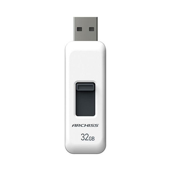 （まとめ） アーキスUSB2.0 スライド式フラッシュメモリ 32GB ホワイト AS-032GU2-PSW 1個 【×2セット】