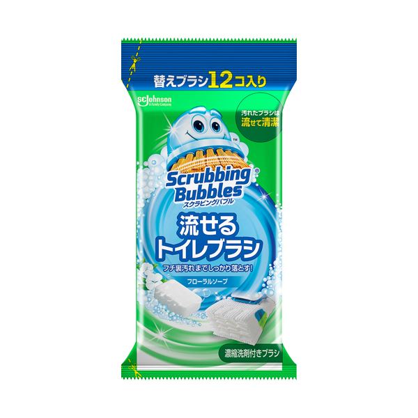 （まとめ） ジョンソンスクラビングバブル 流せるトイレブラシ フローラルソープ 付替ブラシ 1パック（12個） 【×10セット】