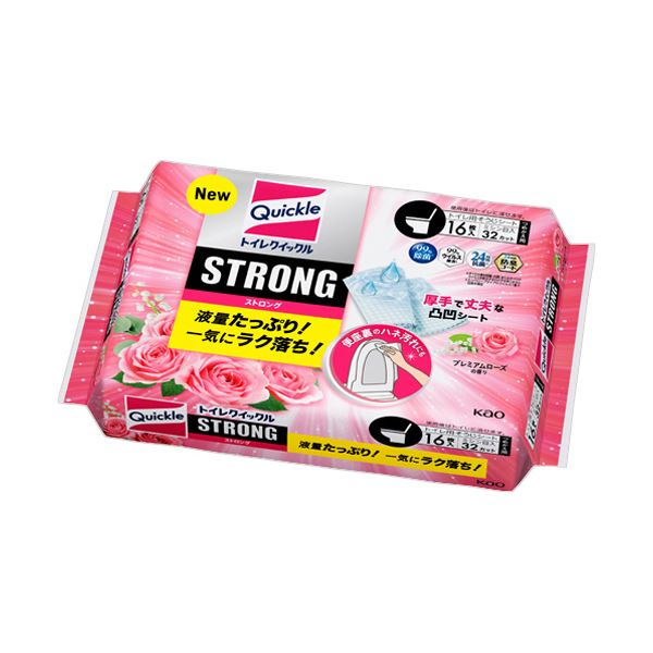 （まとめ） 花王トイレクイックル STRONG プレミアムローズの香り つめかえ用 1パック（16枚：8枚×2個） 【×10セット】