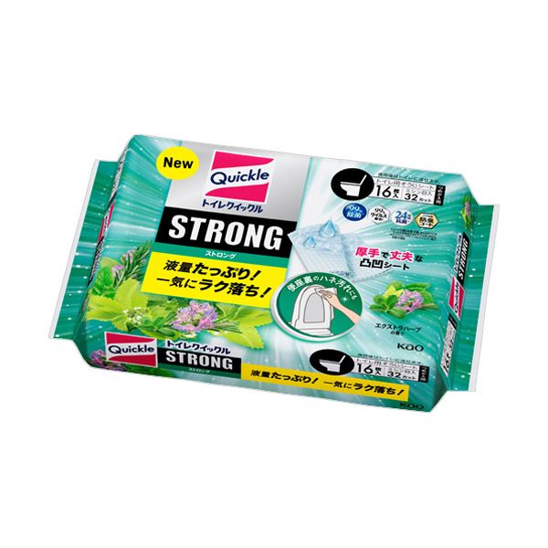 （まとめ） 花王トイレクイックル STRONG エクストラハーブの香り つめかえ用 1パック（16枚：8枚×2個） 【×10セット】