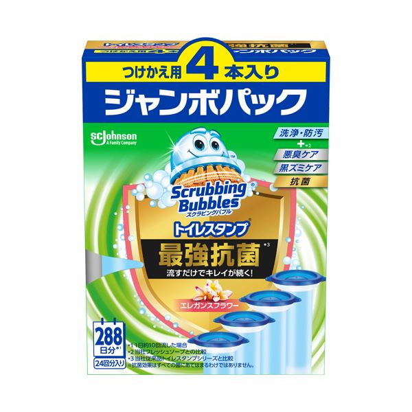 （まとめ） ジョンソンスクラビングバブル トイレスタンプクリーナー 最強抗菌 エレガンスフラワー つけかえ用 ジャンボパック 1パック（4本） 【×3セット】