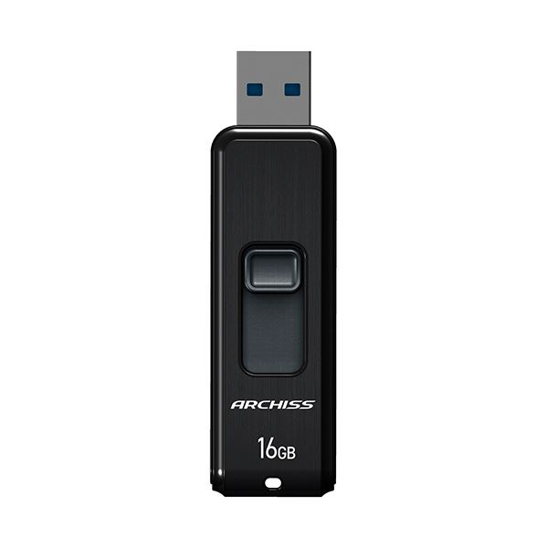 （まとめ） アーキスUSB3.2（Gen1） スライド式フラッシュメモリ 16GB ブラック AS-016GU3-PSB 1個 【×2セット】