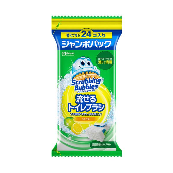 （まとめ） ジョンソンスクラビングバブル 流せるトイレブラシ シトラス 付替ブラシ ジャンボパック 1パック（24個） 【×2セット】