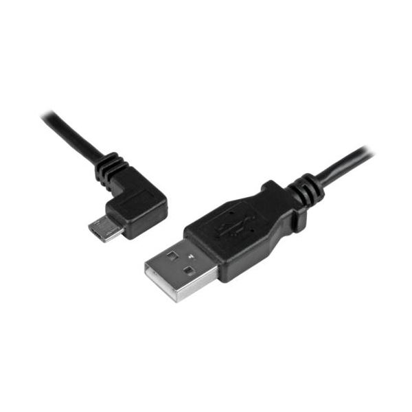 （まとめ） StarTech.com Micro USB L型左向きケーブル 0.5m Type A（オス）-Micro B（オス）充電＆同期用 ブラック USBAUB50CMLA 1本 【×2セット】