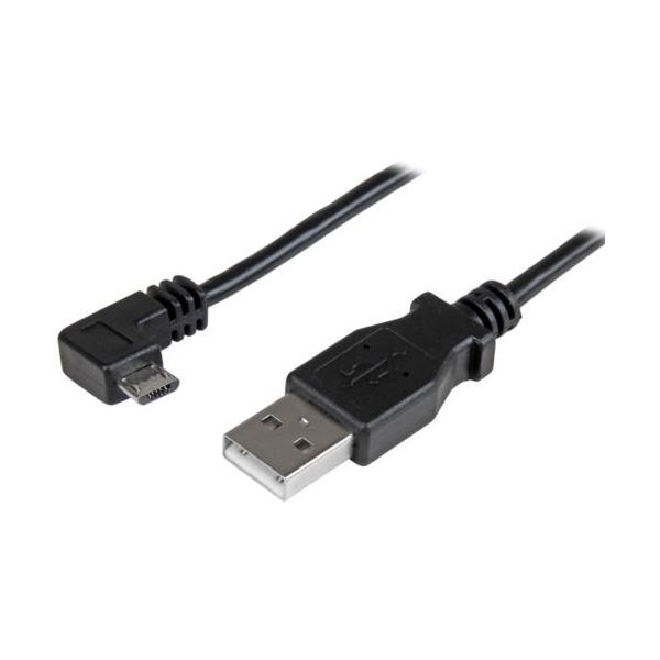 （まとめ） StarTech.com Micro USB L型右向きケーブル 0.5m Type A（オス）-Micro B（オス）充電＆同期用 ブラック USBAUB50CMRA 1本 【×2セット】