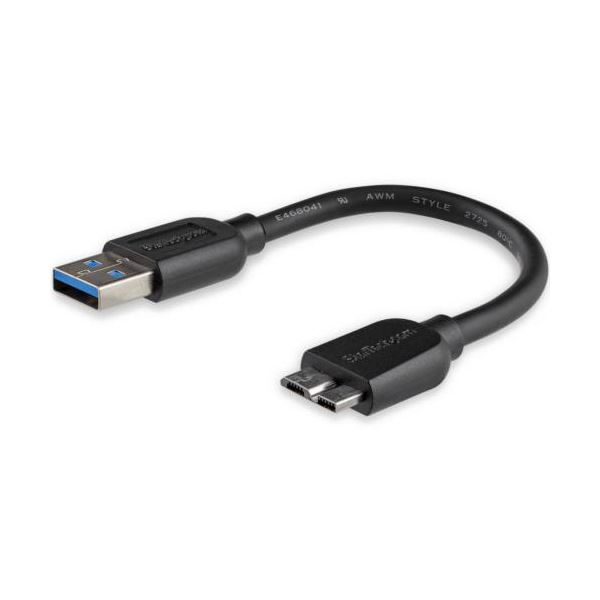 StarTech.com Micro USB3.0 スリムケーブル 15cm Type A（オス）-Micro B（オス） ブラックUSB3AUB15CMS 1本