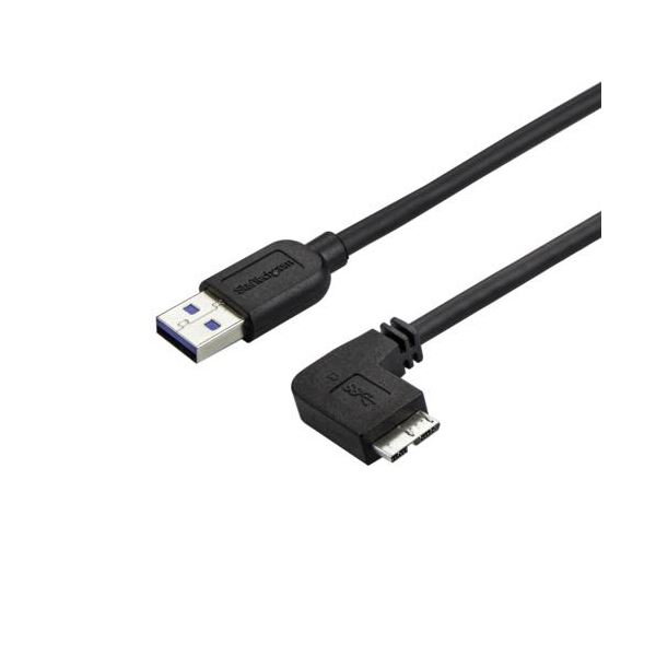 StarTech.com Micro USB3.0 スリムケーブル 片側右向きL型 0.5m Type A（オス）-MicroB（オス） ブラック USB3AU50CMRS 1本