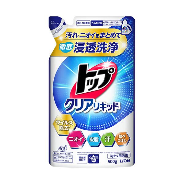 （まとめ） ライオン トップクリアリキッド つめかえ用 500g 1個 【×5セット】