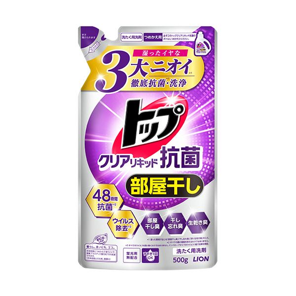 （まとめ） ライオン トップクリアリキッド抗菌 つめかえ用 500g 1個 【×5セット】