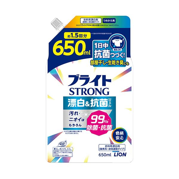 （まとめ） ライオン ブライトSTRONG 漂白＆抗菌ジェル つめかえ用 650mL 1パック 【×5セット】