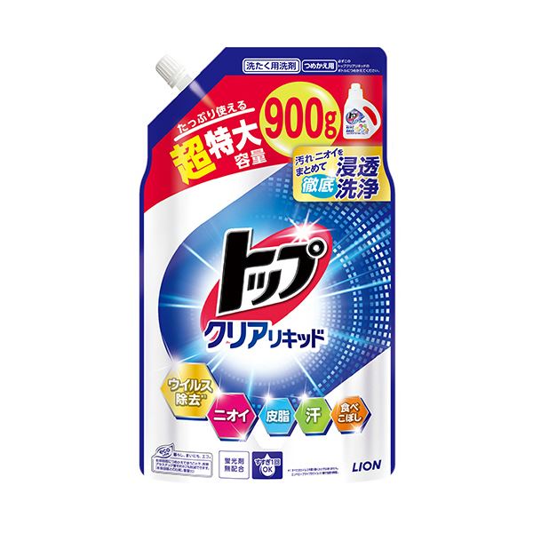 （まとめ） ライオン トップクリアリキッド つめかえ用 超特大 900g 1個 【×5セット】