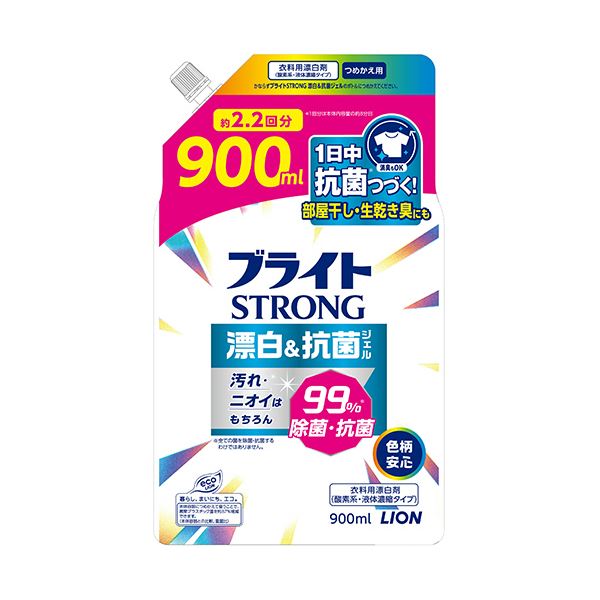 （まとめ） ライオン ブライトSTRONG 漂白＆抗菌ジェル つめかえ用 900mL 1パック 【×3セット】