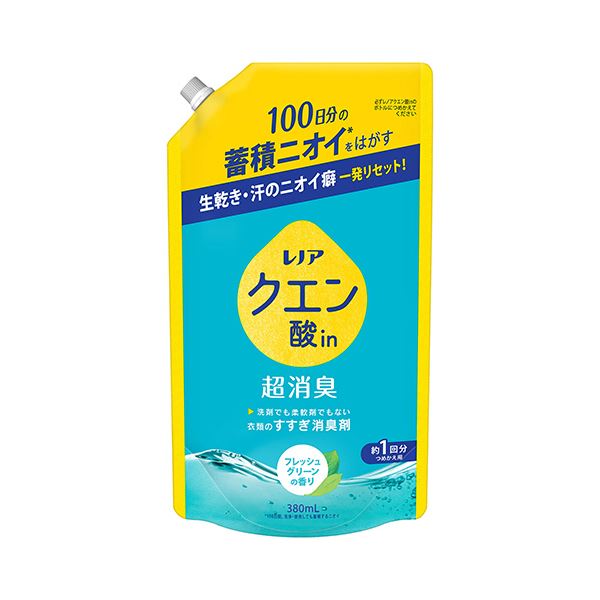 （まとめ） P＆Gレノア クエン酸in超消臭 フレッシュグリーンの香り つめかえ用 380ml 1個 【×3セット】